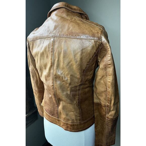 Gipsy Womens Full Zip Pocket Brown Leather Boho Biker Jacket READ BELOW - Picture 5 of 12